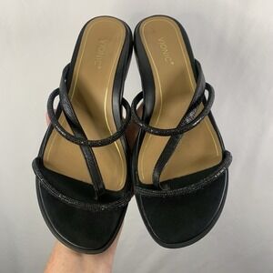 Vionic Womens Prism Rhinestone Strappy Black Slide Sandals Size 9M